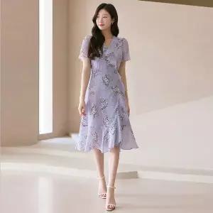 [스타일온미][루이스엔젤] 엘리나 블러썸 플라워 요루 쉬폰 프릴라인 랩 원피스