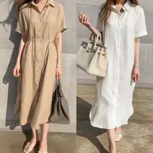 린넨 반팔 데일리 셔츠 롱 클래식 원피스 여름원피스 반팔원피스 린넨원피스 셔츠원피스