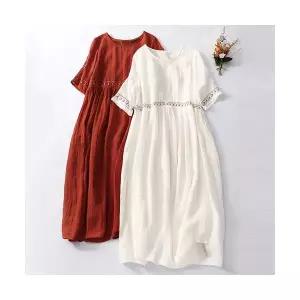 바바라옷장 242737 - 린넨면 인디 자수 롱원피스 루즈핏 빅사이즈 여름원피스 린넨원피스 면원피스 40대 50