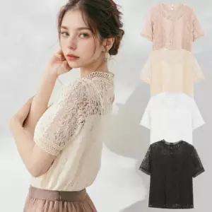 TBZ 캐미솔 반팔 레이어드 레이스 시스루 여자 블라우스 레이스티셔츠 반팔블라우스