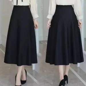 롱스커트 출근 하객 올블랙 A라인 정장 하이웨스트