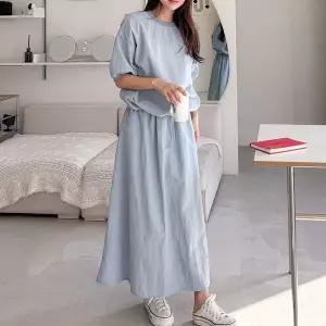 삐까삐까 반팔 아노락 롱 스커트 세트 여성 여름 이지룩 꾸안꾸 투피스 175559