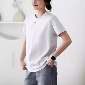 데일리 티 롱루즈핏 반팔 셔츠 라운드 셔링 루즈핏 날씬해 보이기 여성용 면 여름 캐주얼 M스포1