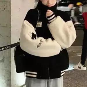 캐주얼 루즈핏 배색 점퍼 야구점퍼 양털 오버핏 야구점퍼 후리스점퍼 양털자켓 배색점퍼