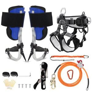 HS XFR 트리 클라이밍 스파이크 키트, 클라이밍 벨트가 있는 트리 클라이밍 기어, 트리플 락 랜야드 조절기가 있는 와이어 코어 플립 라인 키트, 툴 랜야드 및 클라이밍 스톱 하강기, 식목 장비 세트