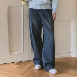 여자 겨울 빈티지 워싱 와이드핏 기모 코튼 데님팬츠_3