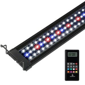 워터리버스 무선 원격 풀 스펙트럼 수족관 LED 라이트 스트립 - 수조 식물을 위한 타이머 및 RGB 모드가 포함된 초박형 디자인(20-26인치)