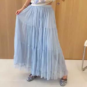 달콤 플리츠 주름 이중 샤 A라인 시스루 하이웨스트 밴딩 롱스커트 (4color)