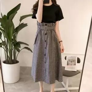 롱 인기 체크 스커트 반팔 감성 투피스 세트 JS 가을 봄옷 여름옷 가을옷 데이트룩