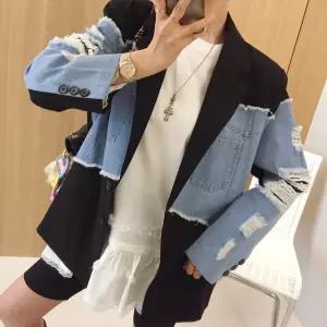 믹스업 데님 레이어드 소매 빈티지 컷팅 루즈핏 봄 청자켓