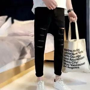 남자긴 블랙진 깔끔 남성용 남성 데님 진청 스키니 찢청 청바지 팬츠 컷팅 남자 가벼