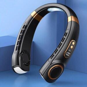 카시트선풍기 휴대용 목 선풍기 USB 핸드헬드 음소거 LED 디지털 디스플레이 리프리스 미니 전기 다채로운 분위기 조명 5 기어