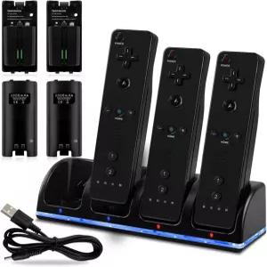 Wii U 리모컨용 4-in-1 충전 스테이션 4개의 충전식 배터리(4포트 + 4개 2800mah 교체 배터리 팩 USB