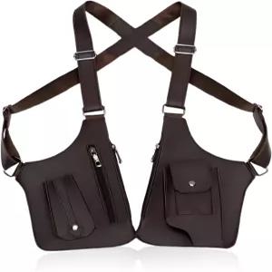 남성용 Wshxjyay 더블 어깨 겨드랑이 가방 스트랩이 있는 방지 하네스 가죽 지갑(브라운)