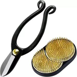 와자쿠라 일본산 노바나 도구 키트 - 노보 가위 + 과 달 겐잔 꽃꽂이 일본 세트 플로리스트 및 핀 개구리