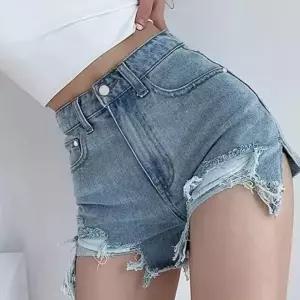 여자 찢어진 바지 트렌디한 디자인 여름 핫 팬츠 밴딩 치마바지 여성 면반 포켓 와이드