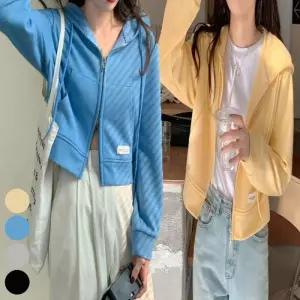 여자 얇은 후드 후드티 간절기 짧은 크롭 투웨이 집업