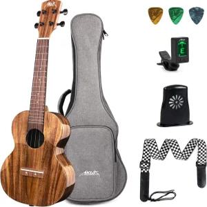 AKLOT 올 솔리드 아카시아 우쿨렐레 우켈렐레 초 웜톤 무료 온라인 강좌 포함 성인용 키트 지그백 스트랩