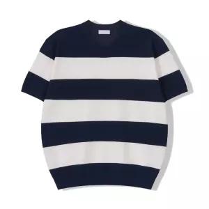 [리빌모아]남자 워셔블 라운드넥 단가라 반팔 니트티 GN-KNH-Q014-네이비