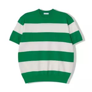 [리빌모아]남자 워셔블 라운드넥 단가라 반팔 니트티 GN-KNH-Q014-그린