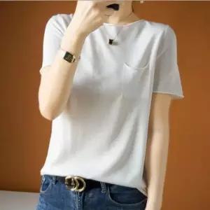 라이오셀 인기 반팔티 티블라우스 니트티 감성 여름 라운드넥티 블라우스 울70 캐주얼