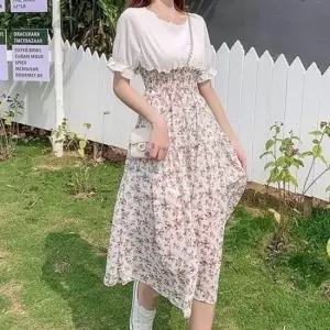 쉬폰 인기 플라워 원피스 스모크밴딩 감성 캉캉 A라인 여름원피스 반팔원피스