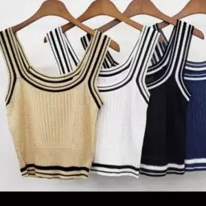 나시 인기 민소매 배색 크롭니트 감성 티셔츠 니트 니트티 카라셔츠 골지니트