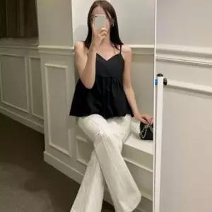 블라우스 무드 여름 뷔스티에 프릴 끈나시 페미닌한