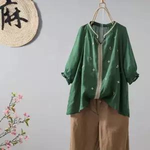 여성 상의 모시 셔츠 맨투맨 슬림 입체 티 민주적 데일리 풀오버 하이넥 루즈핏 롱루즈핏 자수 M스포1