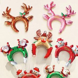 파티용품 크리스마스 머리띠 풍선 산타 클로스 순록 눈사람 뿔 호일 파티 장식