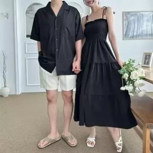 셔츠 스냅 커플룩 여름 남녀 원피스 블랙 반팔 민소매