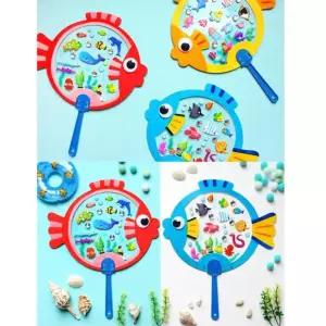 5-8세 투명필름 스티커 색칠장식 물고기 부채만들기 (5인) 지원센터 어린이놀이 미술 학습