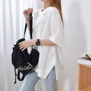 반팔 스판 루즈핏 얇은 무지 U넥 맨투맨 롱 실켓티