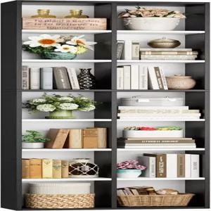 FOTOSOK 71인치 키 큰 책장 조절 가능한 선반이 있는 더블 와이드 미디어 타워 랙 CD DVD 디스플레이