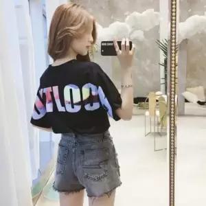 여성 루즈핏 나염 포인트 프린팅 반팔티 티셔츠 쿨링