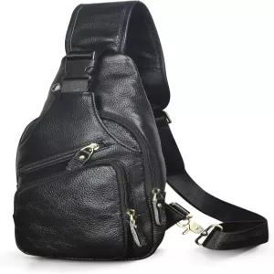 Le aoku 남성 패션 캐주얼 티 디자이너 여행 하이킹 크로스바디 가슴 슬링백 리그 원 숄더 스트랩 백 가죽