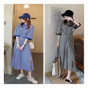 7부 여름원피스 반팔 스트라이프 롱원피스 단가라