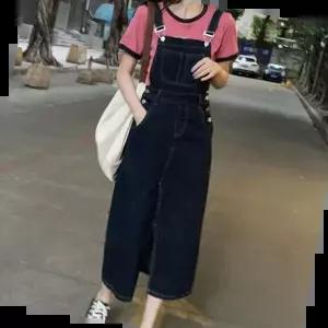 랩원피스 데님 멜빵원피스 스티치 롱기장 H라인 앞트임 끈조절