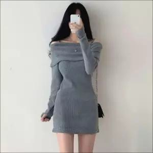 여성 끈나시 여리여리 니트 슬림핏 오프숄더 2color 미니원피스