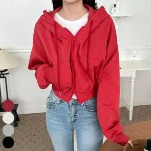 여자 집업 후드티 짧은 점퍼 후드 시보리 크롭 간절기