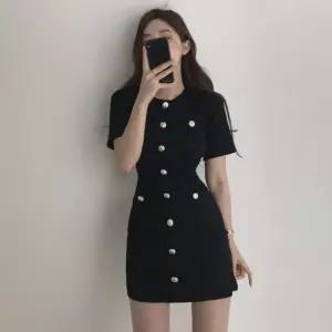 H라인 하객룩 원피스 데이트룩 반팔 트위드 미니 버튼