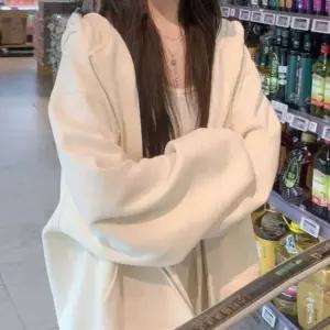 여성 오버핏 후드 캐주얼 집업 자켓 기모