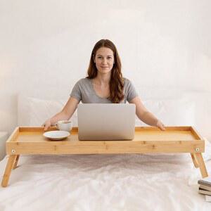 겔린 초대형 30.3 x 15인치 대나무 침대 트레이 테이블 접이식 다리가 있는 소파용 아침 작업용 노트북 TV 책상 테이블(내추럴 컬러)