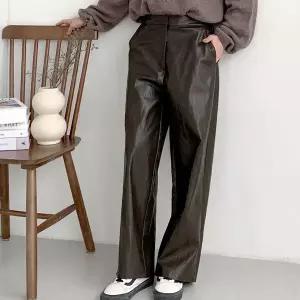 여자 주머니 가죽팬츠 고무줄 넓은 일자핏 바지_3