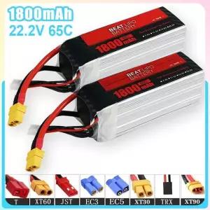 22.2V 1800mAh 65C 리포 배터리 RC 쿼드콥터 헬리콥터 FPV 레이싱 드론 예비 부품 6s 충전식