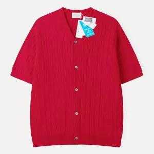 [리빌모아]남자 워셔블 와이넥 케이블 반팔 가디건 AT CAH Q010 레드_P417769472