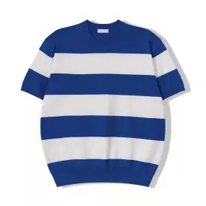 [리빌모아]남자 워셔블 라운드넥 단가라 반팔 니트티 GN KNH Q014 블루_P417773520