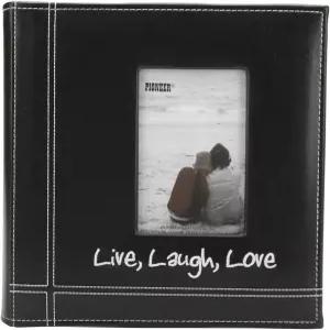 파이오니어 사진 앨범 자수 라이브 웃음 러브 블랙 바느질 가죽 프레임 커버 4인치 x6 프린트