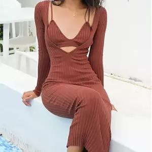 투피스 치마 미디 니트 나시+깊은 브이넥 긴팔 봄가을 슬림 여성투피스 스포M3