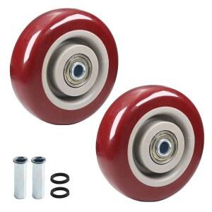 쥬비엘리히 4인치 휠 2Pcs 4인치 카트 휠, 3/8인치 보어 4인치 PU 캐스터 휠, 헤비 듀티 플레이트 캐스터, 휠 전용, 트레일러용 푸시 카트 교체, 톱 테이블, 스테이지 툴박스, 침대, 콘 보드